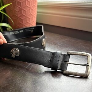 Vintage Black Leather Belt with Silver Mushroom Accents Buckle 34 inch